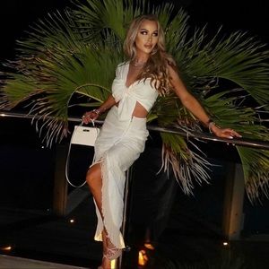 JUST BEE QUEEN Mallorca Fringed Linen Midi Skirt